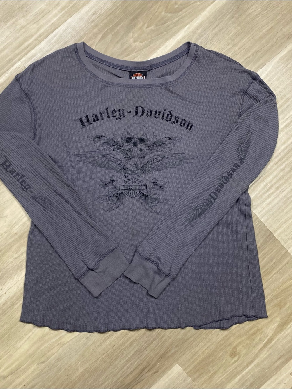 Harley-Davidson Shirt Womens XL Grey Waffle Thermal Thermal Long Sleeve